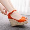 2024 Wedges Shoes for Women's Retro Open Toe Ankle Platform Beach White Sandals Plus Size 44 Weave High Heels Buckle-Strap Roman