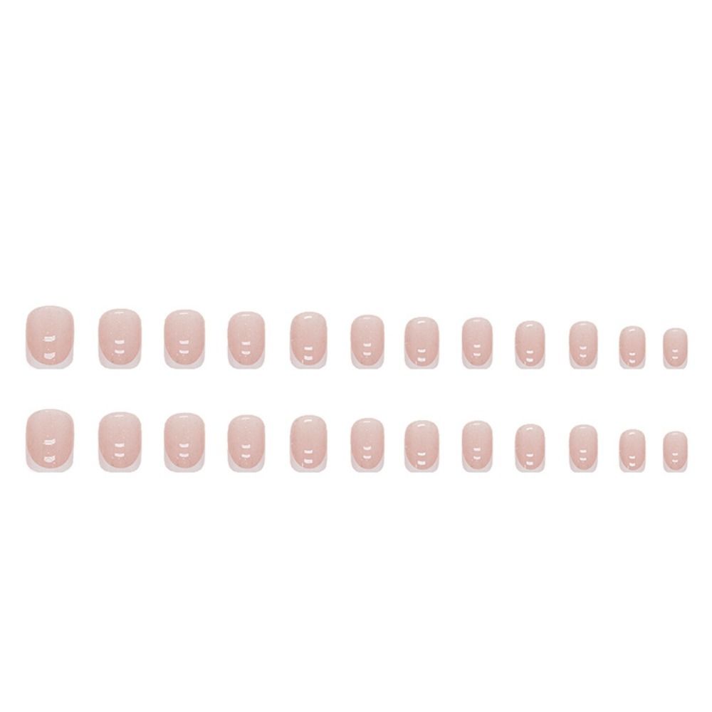 24pcs Detachable DIY Press On Nails White Edge Pink French Simple Short Square False Nails