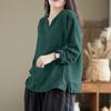 Women's Summer V-Neck Breathable Long Sleeve Shirt Loose Large Size Pullover Shirt