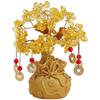 Lucky Feng Shui Citrine Tree of Life Bonsai - Gold Crystal Ornaments with Hanging Coin Charms for Health, Wealth and Happiness - Table Decor