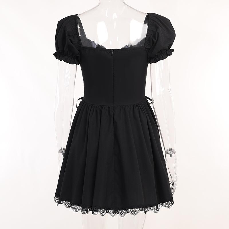 AltGoth Vintage Gothic Princess Dress Women Dark Harajuku Lace Up Cross Corset Dress Streetwear Partywear Lolita Dress Female