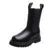 Women's Platform Boots Fashion Mid Calf Boots New Casual Leather Boots for Women Winter Plush Warm Ankle Boot Black Chelsea Boot