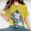 Women's T Shirt Cartoon Cat Pattern Print Summer Casual Short Sleeve Tee Fashion Streetwear Cute Girl Female Oversized Clothing