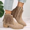 Fall New Chunky Single Boots Women's Pointed Suede Fringe Side Zipper Comfortable Mid-heel Ankle Boots