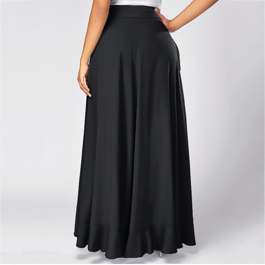 Ladies Casual Double Layer Wide Leg Culottes Irregular Ruffle  Long Pants