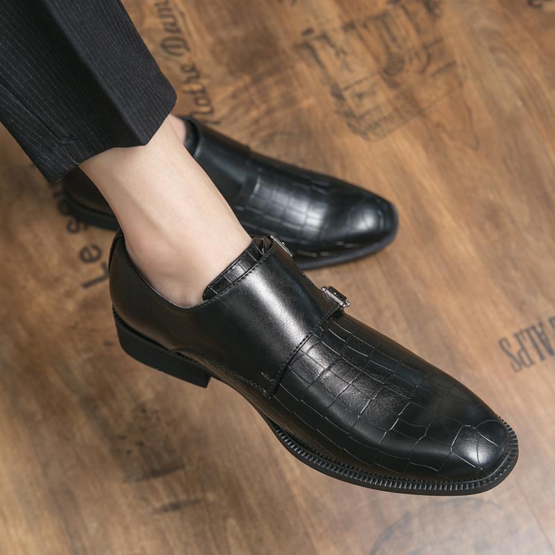 Men Fashion Casual Monk Shoes Classic Men Dress Shoes Leather Shoes Male Plus Size 38-46 Crocodile Pattern Business Formal Shoes