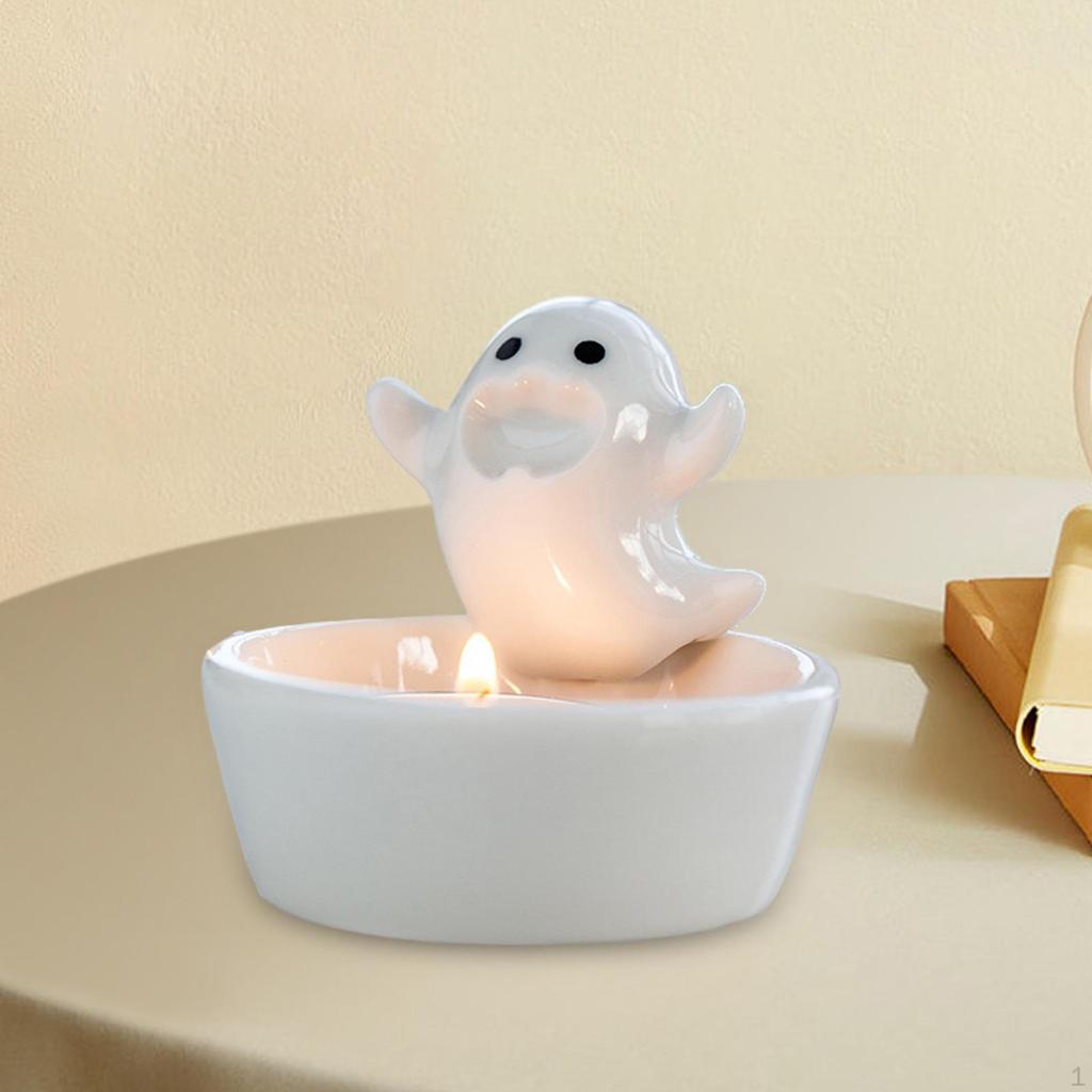 White Candle Holder Tealight Candlestick Crafts Cute Ceramic for Holiday