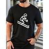 Male Skier Holding Beer Pattern Summer Casual Crew Neck Short T-shirt