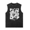 Chainsaw Man Anime Print Vintage Washed Short-Sleeved Vest Gym T-Shirt Trendy Unisex Sleeveless Tank Top Men Women