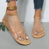 Plus Size Hollow Net Shoes Women's Autumn Internet Celebrity Versatile Foreign Low-heeled Rhinestone Sandals One Foot