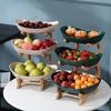 Plastic Fruit Plates With Wood Holder Oval Serving Bowls for Party Food Server Display Stand Fruit Candy Dish Shelves