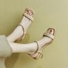 Fashion 2024 New Leather Shoes Women Retro Square Toe Women Sandals Fashion High Heel Sandal Women Women's Sandals