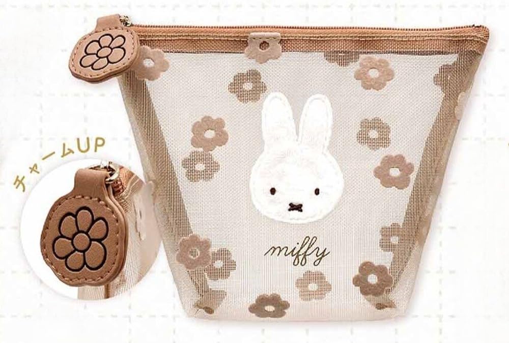 Marimo Craft Miffy Cherry Fleur Series Mesh W160 X H120 X D50mm Boat-Shaped Pouch, Beige, Approx. (DBM-2614)