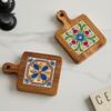 Wood and Ceramic Cutting Board Colorful Tile Trivet Mediterranean Appetizer Board Handmade Kitchen Decor