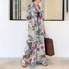 Dress Loose Colorful Flower Print Ankle Length Long Sleeve Pockets A-line Lapel Single-breasted Soft Breathable Maxi Dress