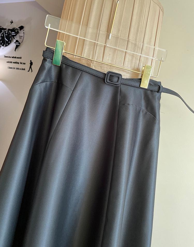 Available: Elegant High-Waisted Puffy Midi Skirt with Belt - Women's Spring/Summer Dress