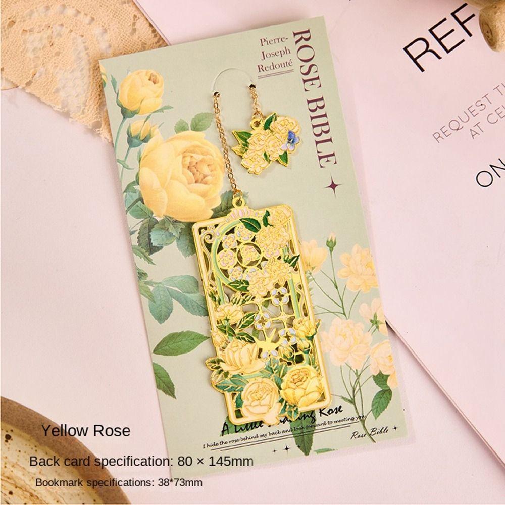 Pendant Hollow Bookmark Chinese Style Floral Painting Bookmark Retro Metal Bookmark Student