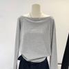 One Shoulder Pure Cotton Long Sleeved Diagonal Shoulder T-shirt for Women's Spring New Loose Off Shoulder Base Shirt