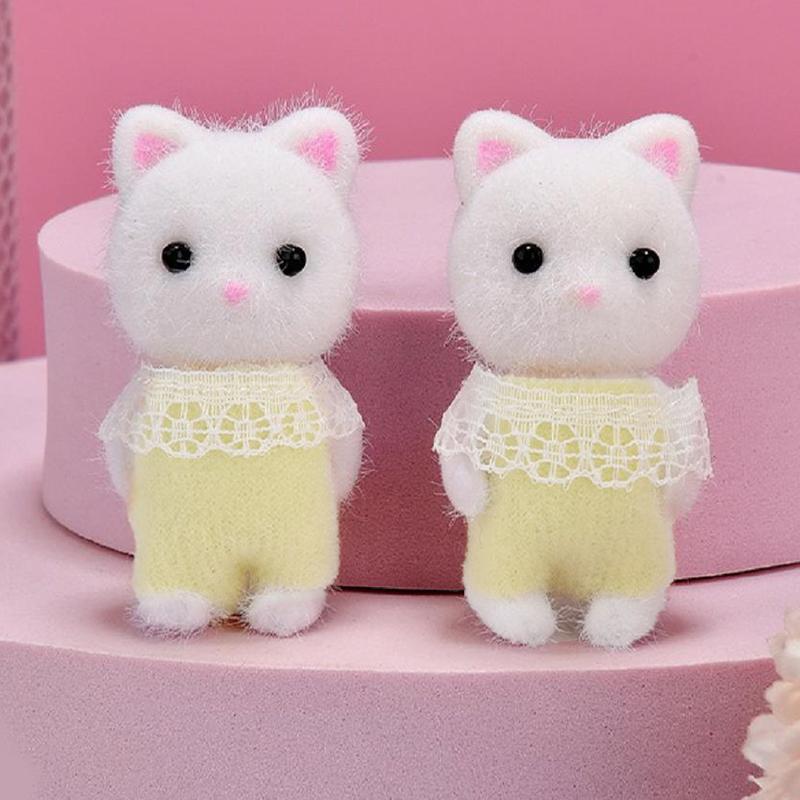 1pc Family Forest Flocked Cat Small Ornaments Cute Mini Plush Doll Doll Model Desktop Exquisite Decoration Birthday Party Gift