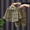 Boys Spring and Autumn Models Loose Corduroy Jacket Coat + Drawstring Trousers Sports Two Piece Set