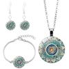 Set Cabochon Mandala Necklace Women Pendant Earrings Glass Bracelet Gift ADM
