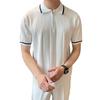 Men Summer Shirt Thin Knitted Short Sleeve Zippered Lapel Top Stretchy Hem