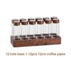 Coffee Bean Storage Tubes with Wooden Stand and Lids, Dosing Glass Vials for Coffee Storage, Espresso Bean Canisters Cellars Set