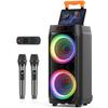 Karaoke Machine with 2 Wireless Microphones, 24" Big Portable Bluetooth Speaker for Adults with RGB Light PA System Treble & Bass
