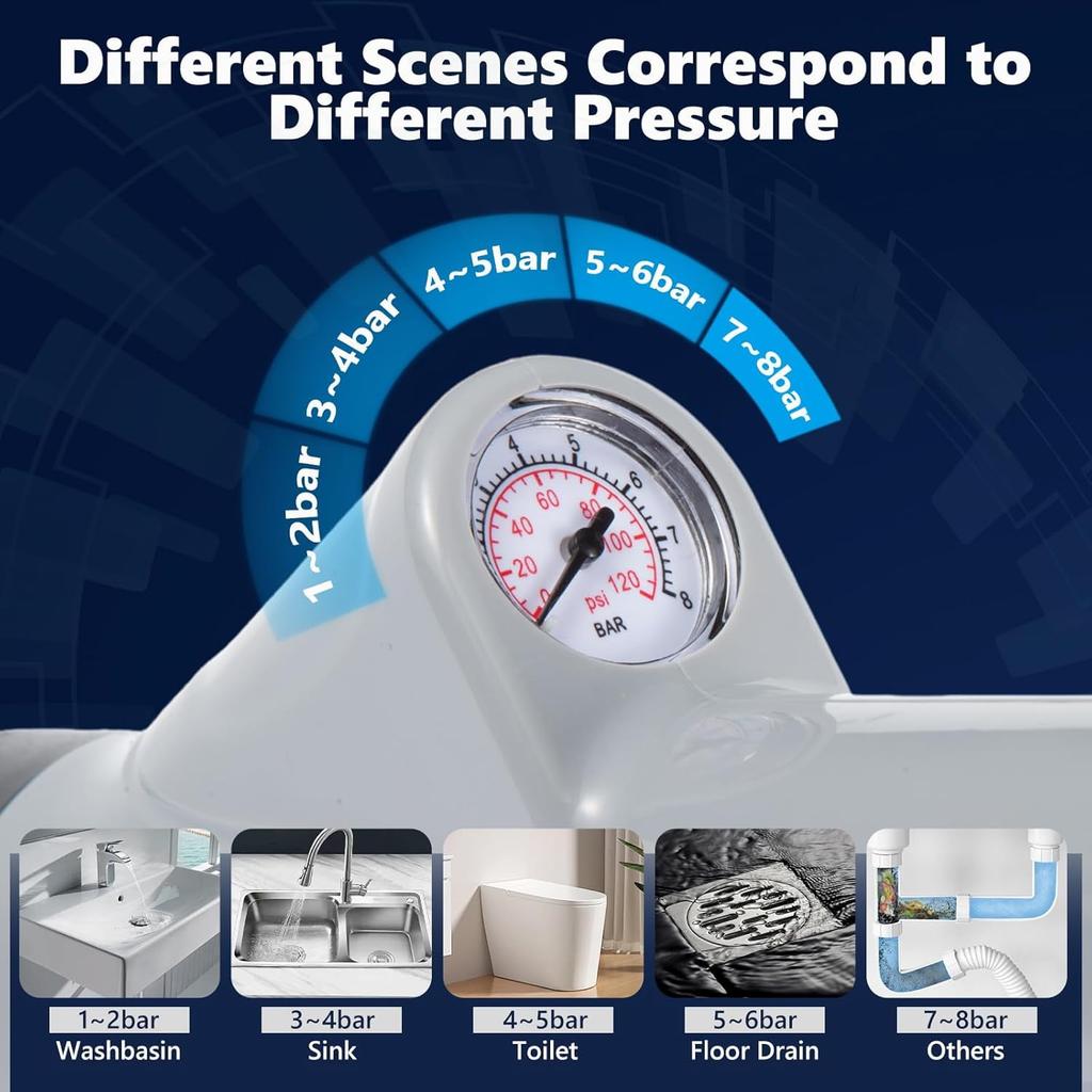 Stainless Steel Toilet Plunger, Sink Plunger Plumbing Tools with Visual Barometer for Sink, Toilets, Bathroom, Kitchen, Clogged Pipe