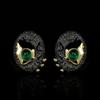 Elegant Ring for Women's Black Gold Hollow Ring Inlaid Green Emerald Jewelry Creative Birthday Gift Cross Earrings