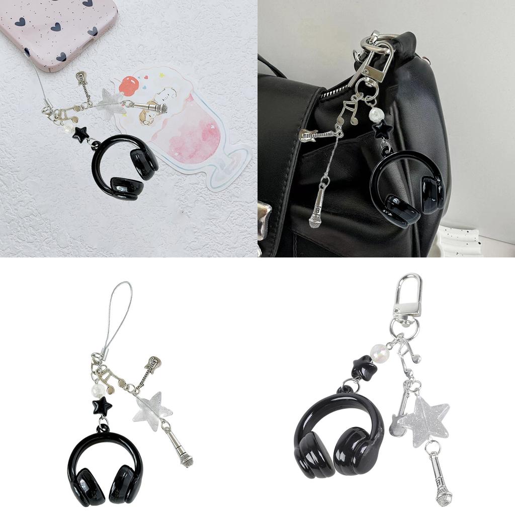 Trendy Headphone Shaped Keychain Bag Ornament Phone Lanyard Feature Star Music Notes for Students and Music Lovers