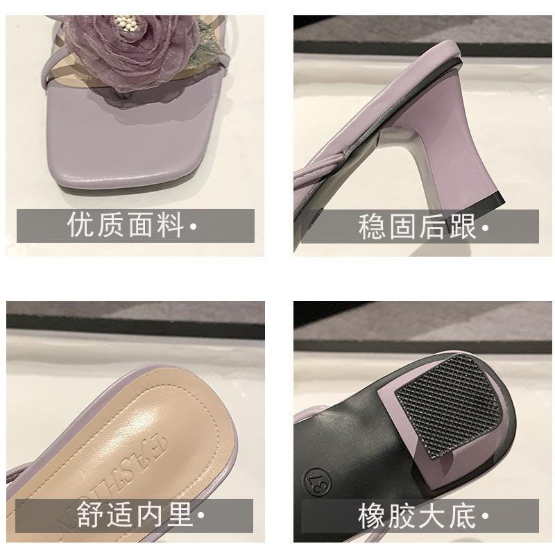New Sweet Chinese Style Rose Toe Slippers with Skirt High Heel Sandals
