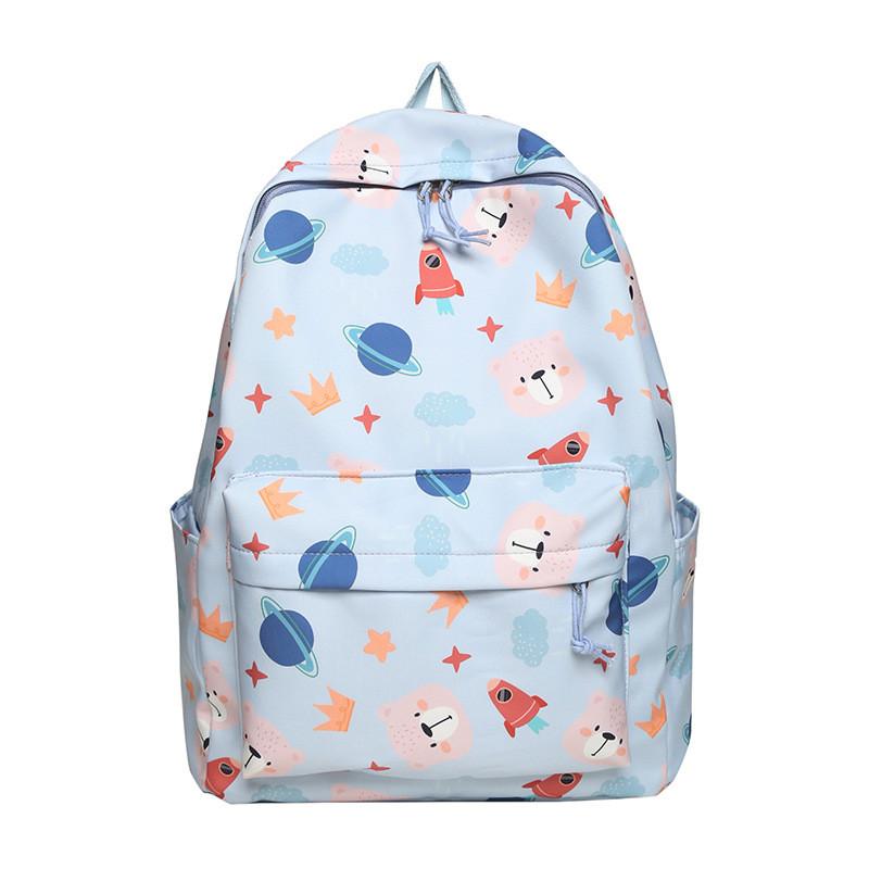 Cute Bear Cartoon Rocket Star Cloud Crown Print Student Backpack For School
