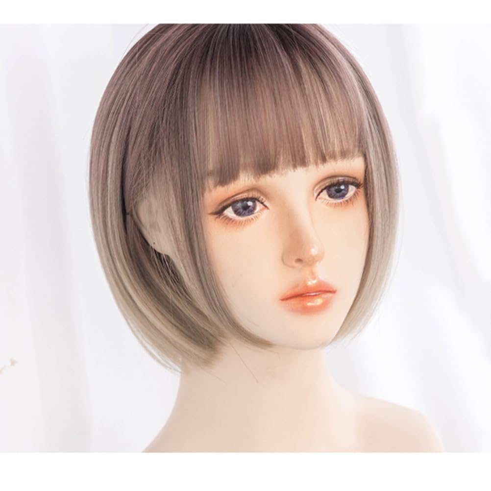 Eileen Bob Brown X Beige Wig Natural Fluffy Wig Straight Small Face Effect Net Included Women's