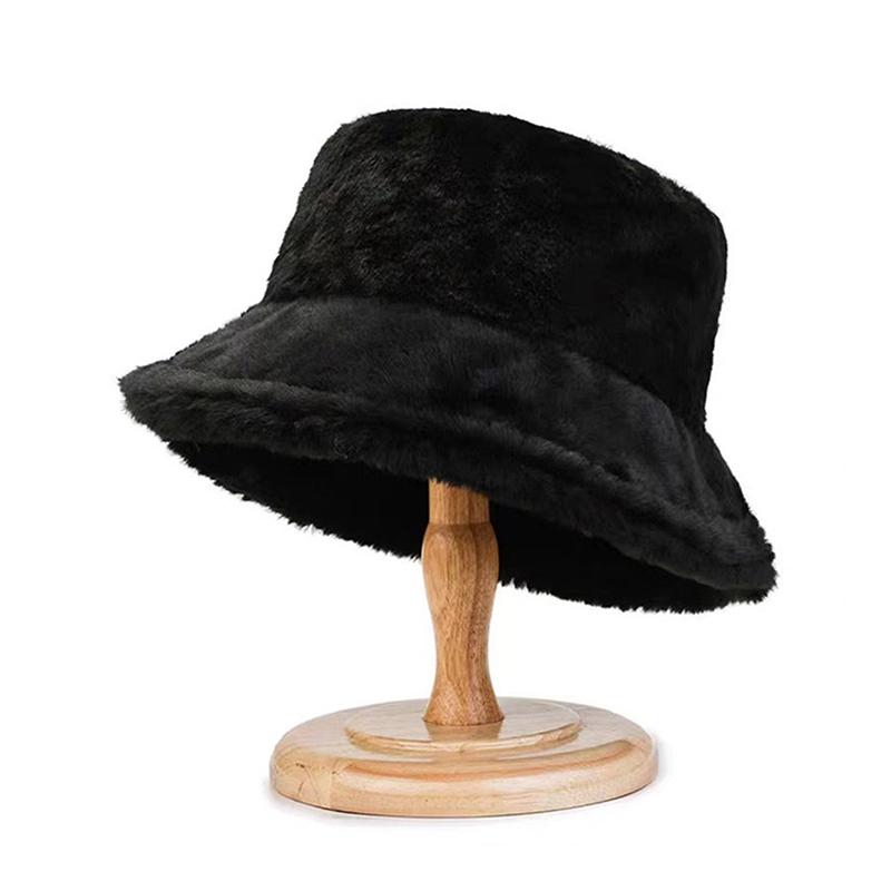 Faux Fur Winter Bucket Hat For Women Solid Warm Female Cap Outdoor Sunscreen Sun Fisherman Hat Lady Cap