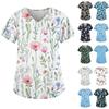 Plus Size Printed Scrub Working Uniform Tops For Women's V-Neck Short Sleeve Fun T-Shirts Workwear Tee With Pockets