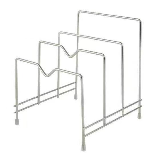 Stainless Steel Pot Lid Holder Modern Heavy Duty Standing Multi-functional Countertop Cutting Board Plate Cutter Storage Rack Organizer Kitchen