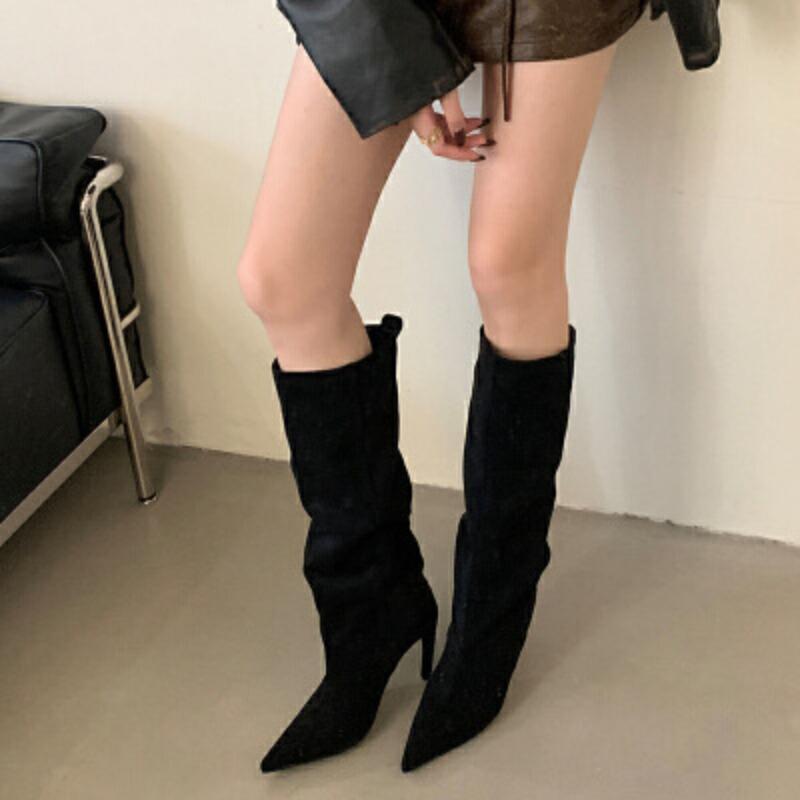 Straight Boots New Fashion Pointed High Boots Simple Temperament Versatile High-heeled Boots Long Boots Women