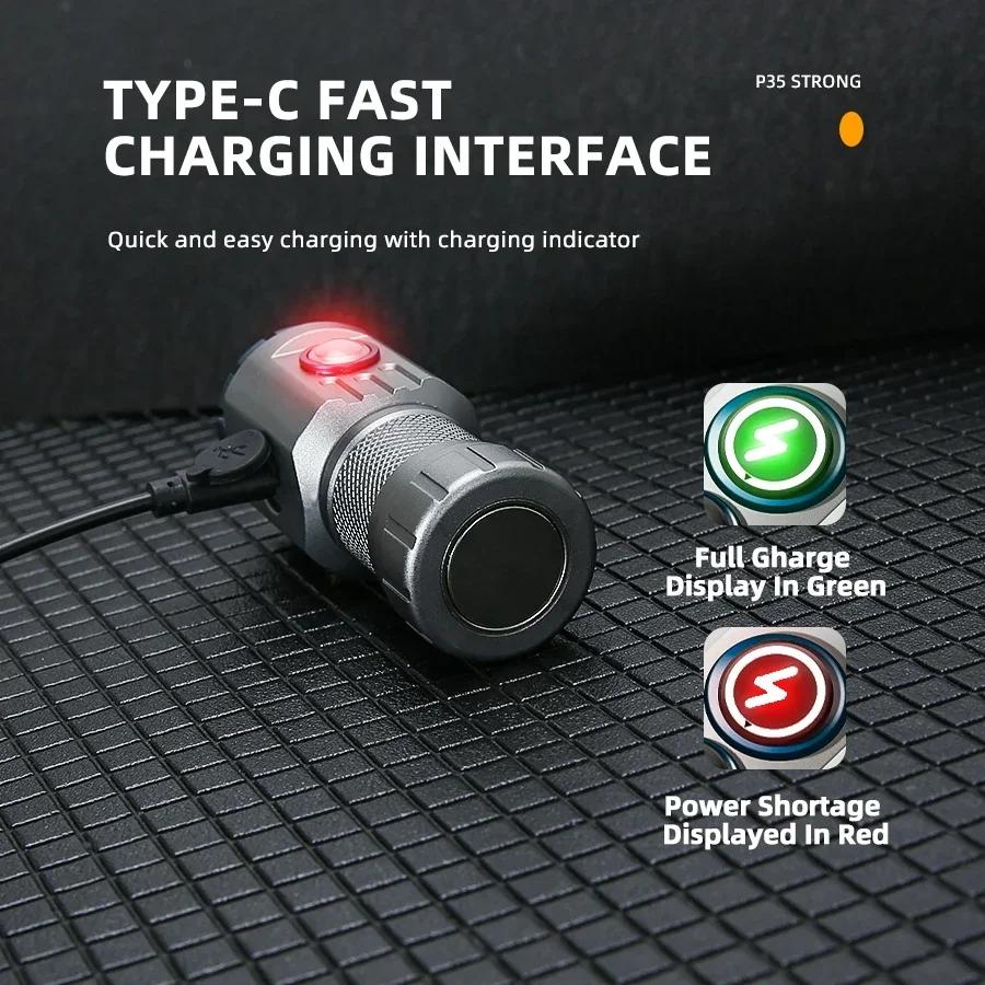 Powerful Mini LED Flashlight with RGB Light Al Alloy Pocket Torch Rechargeable Waterproof Hiking Camping Flash Light with Magnet