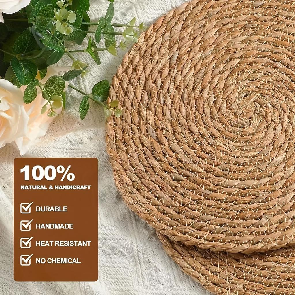 Handmade Rattan Placemats - Round Woven Table Runners for Dining Room, Heat Resistant, Fall, Halloween, Thanksgiving, Christmas