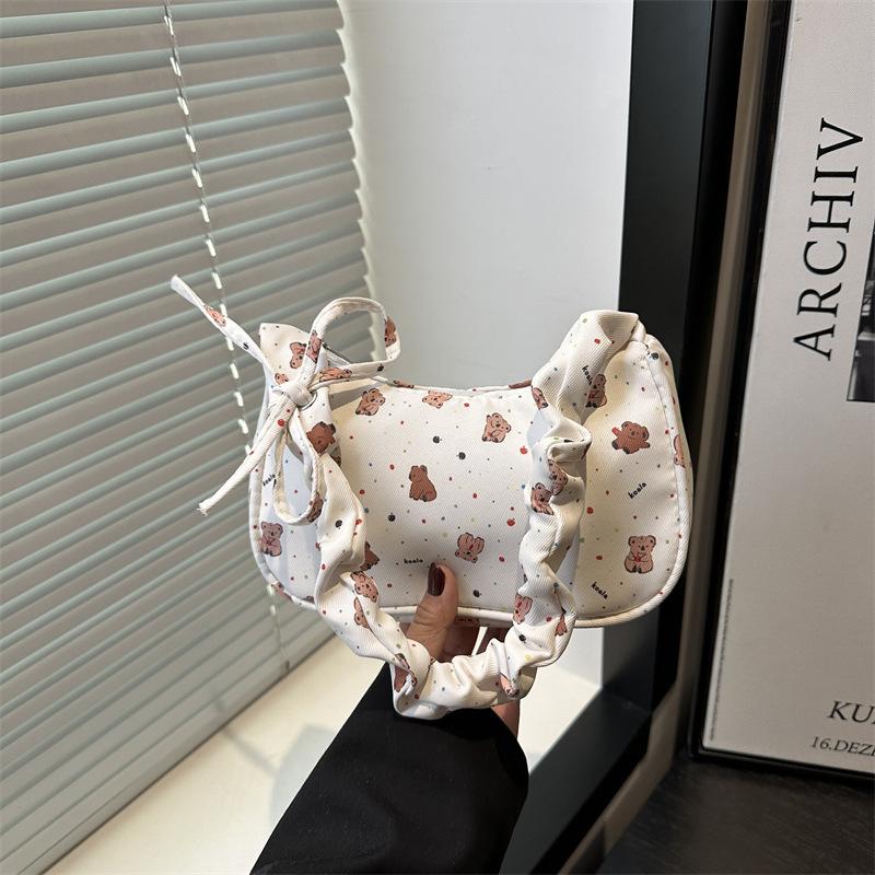 Japanese Sweet Foreign Niche Design Handbag Simple Shoulder Underarm Bag New Printed Pleated Crescent Bag