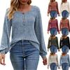 Women's Round Neck Casual Fashion Solid Color Button, Long Sleeved T-Shirt Top Top