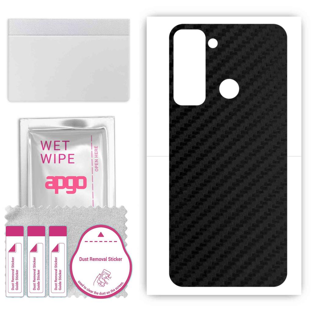 apgo Protective Skin Sticker for the Back Compatible with Tecno Pop 5, Wrap Film, Foil, Vinyl - Pattern Carbon Black