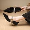 High-heeled Shoes Women Shallow Mouth and Pointed Toe Snake Pattern Buckle Retro Gold Stiletto Heels for Women with Temperament