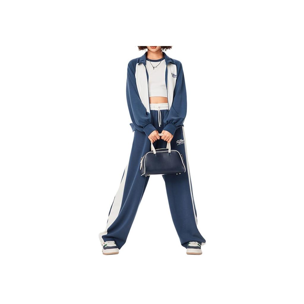 Li-Ning Sports Lifestyle Series Letter Casual Straight Leg Breathable Comfortable Knitted Sports Pants Women Bottoms Deep-Navy AKLU568-2