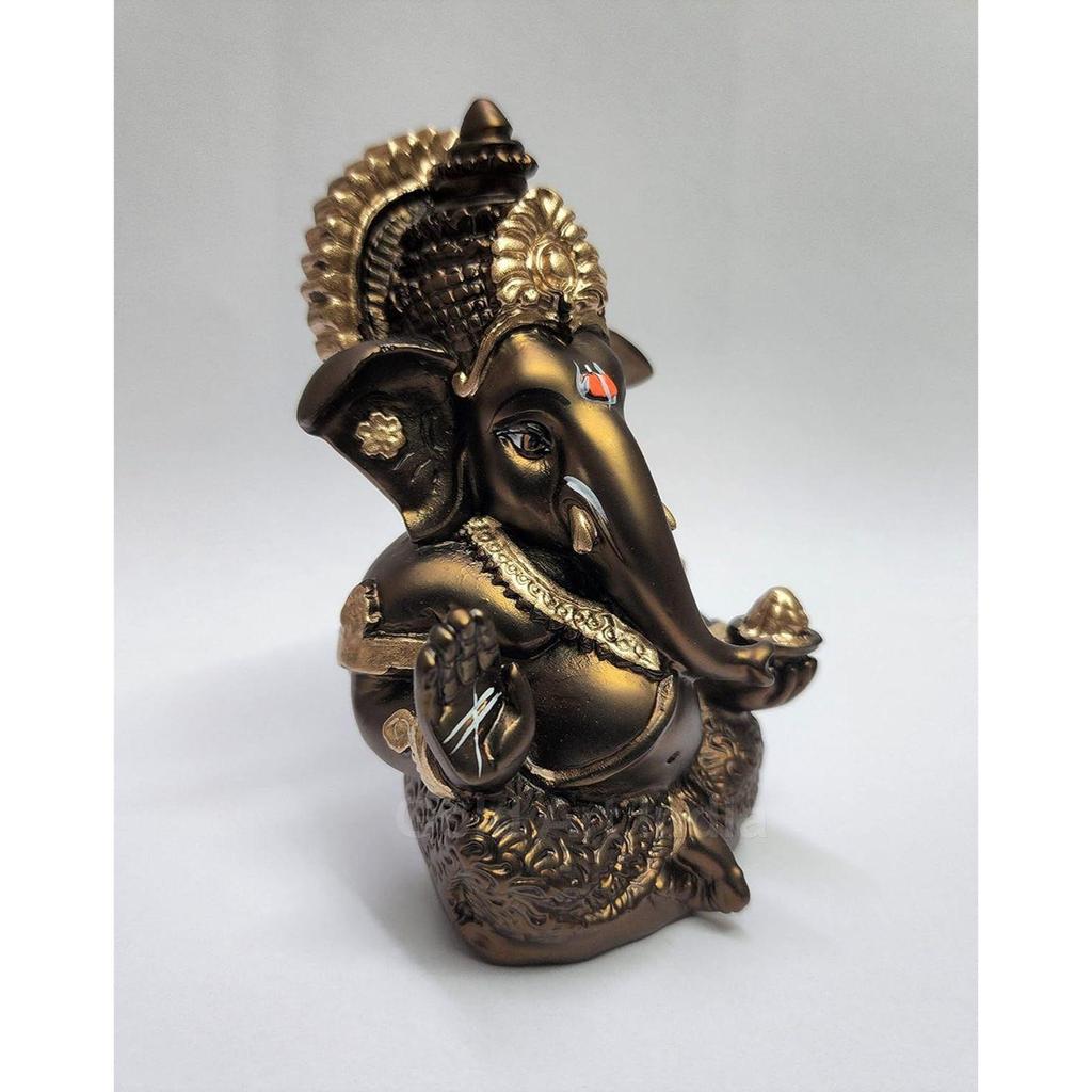 Handcrafted French Brown Mukut Ganesha Idol (3.5") - Perfect for Car Dashboard, Home or Office Decor and Gifting, Idol