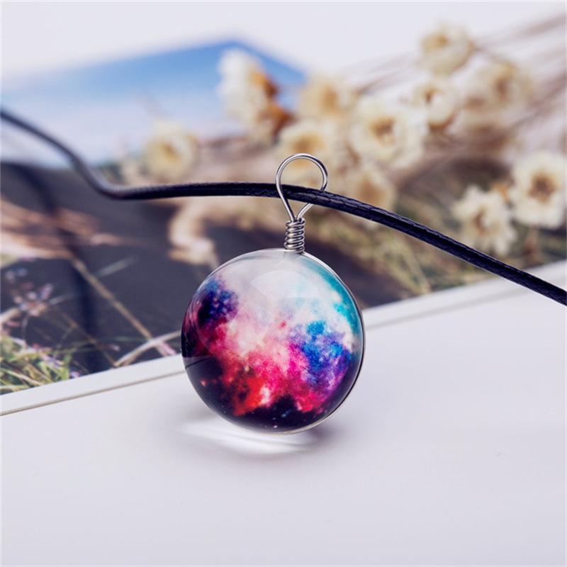 Ожерелья Duplex Planet Crystal Stars Ball Glass Galaxy Pattern Кожаная Цепочка Подвески Макси Ожерелье Для Женщин Подарок Подруге