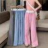 Women's Summer Thin Design Lazy Pants Loose Casual Straight Drape Floor Pants Pink Plaid Wide-leg Pants