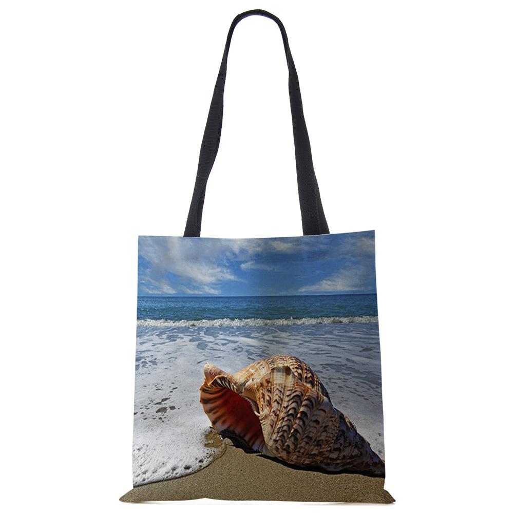 Ladies Shoulder Bag Blue Ocean Starfish Beach Sand Prints Tote Bag Linen Fabric Beautiful Casual Practical Handbag