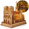 FUNPOLA LED 3D Puzzle Wooden Puzzle Assembly Kit 3D Puzzle Notre Dame Cathedral Architectural Model LED Lighted Edition DIY Craft Kit Architectural